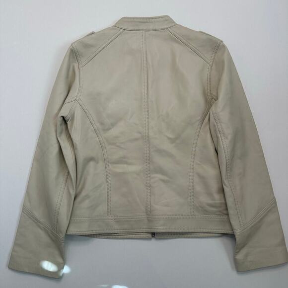 Attention Cream Leather Jacket - Racing, Moto, Military Style - Picture 4 of 7